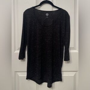 SO Black Heather Scoop Neck 3/4 Sleeve Relaxed Fit Top